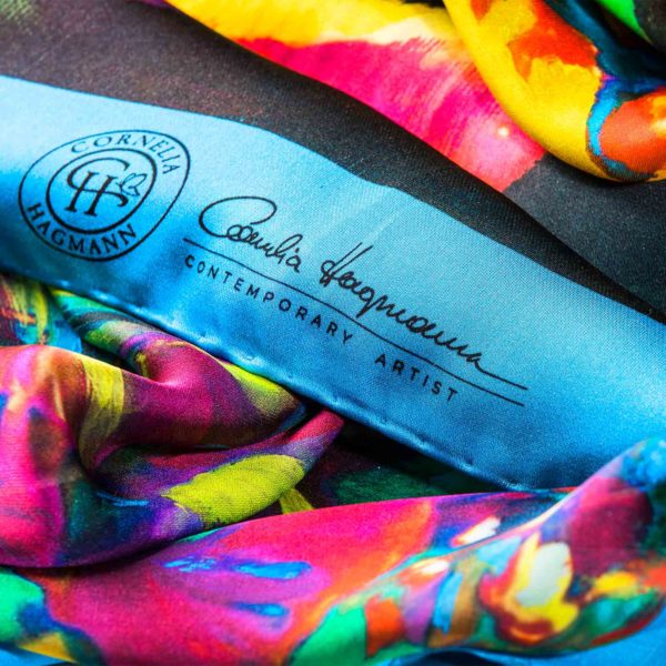 Cornelia Hagmann Contemporary Artist La Galleria Silk Scarf Peace Blue, Seidenschal, sciarpa di seta, foulard soie,